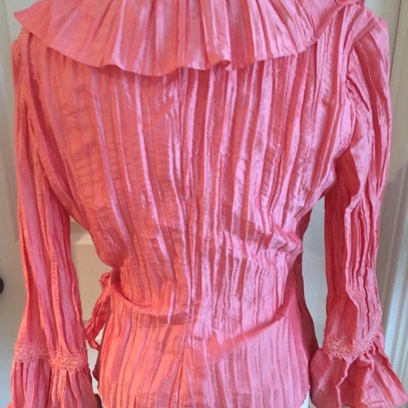 Jackie Jon Ruffle Wrap Around Gold Shimmer Blouse Top - Picture 4 of 5